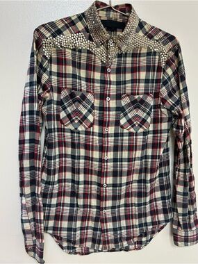 RittenHouse Stud-Embellished Red and Black Plaid Men's Shirt